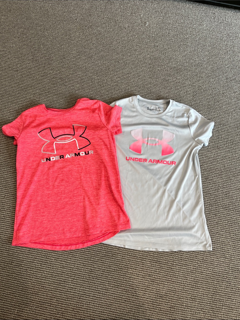 Under Armour Girls Pink Heather & Light Gray Logo Performance Tees